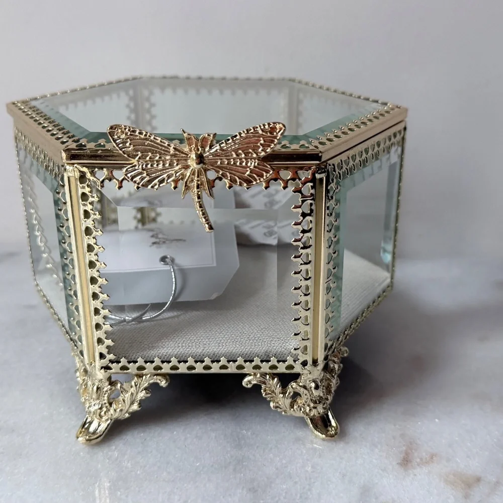 Antique style glass and gold filigree jewelry box